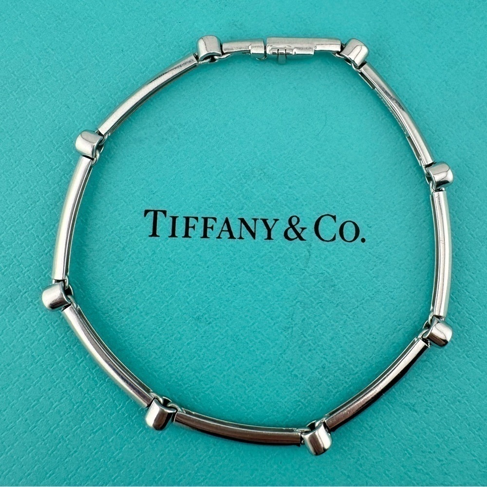 RARE Vtg. Tiffany & Co. Platinum Knife Cut Diamond Bezel Station Bracelet - Picture 3 of 7